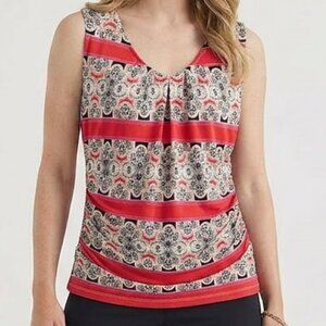 New York & Company Sleeveless Printed Top Size M | Red Boho Stretch Blouse